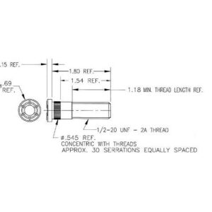STUD 1/2-20 x 1.81" LONG 2K DEXTER PRESS-IN GRADE 8 Steel 0.545"Spline Dia (Knurl)